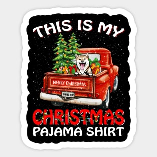 This Is My Christmas Pajama Shirt Shiba Inu Truck Tree Sticker